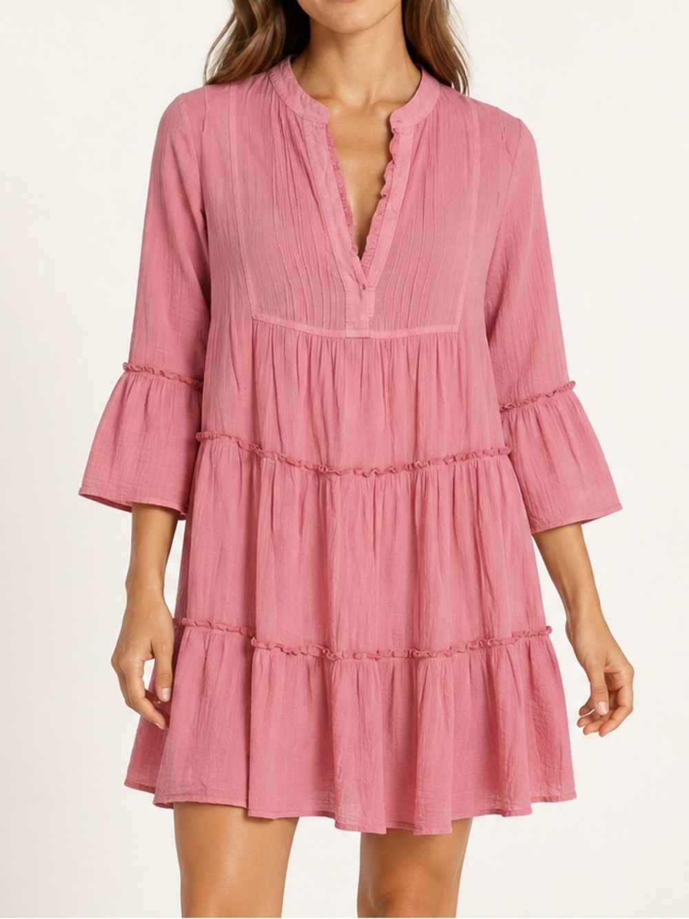 Devotion TWINS Faros Mini Dress – Solid Pink Cotton Mini, Women’s Size XS